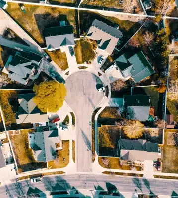 Best Areas to Live in Denver Colorado Cul De Sac Neighborhood Aerial top view of a cul-de-sac neighborhood in one of the best areas to live in Denver, Colorado.